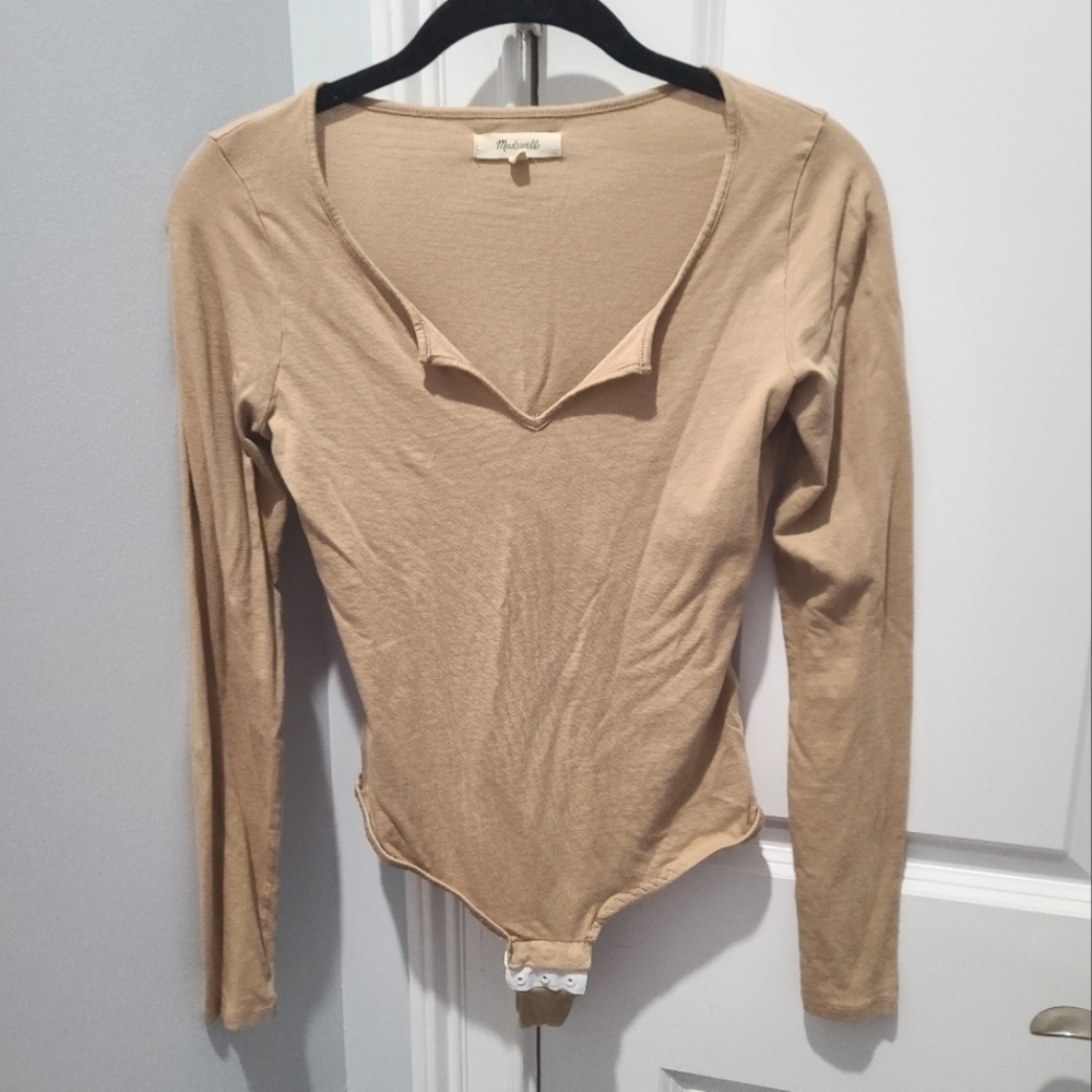 Madewell Nude Bodysuit V-neck Long Sleeve